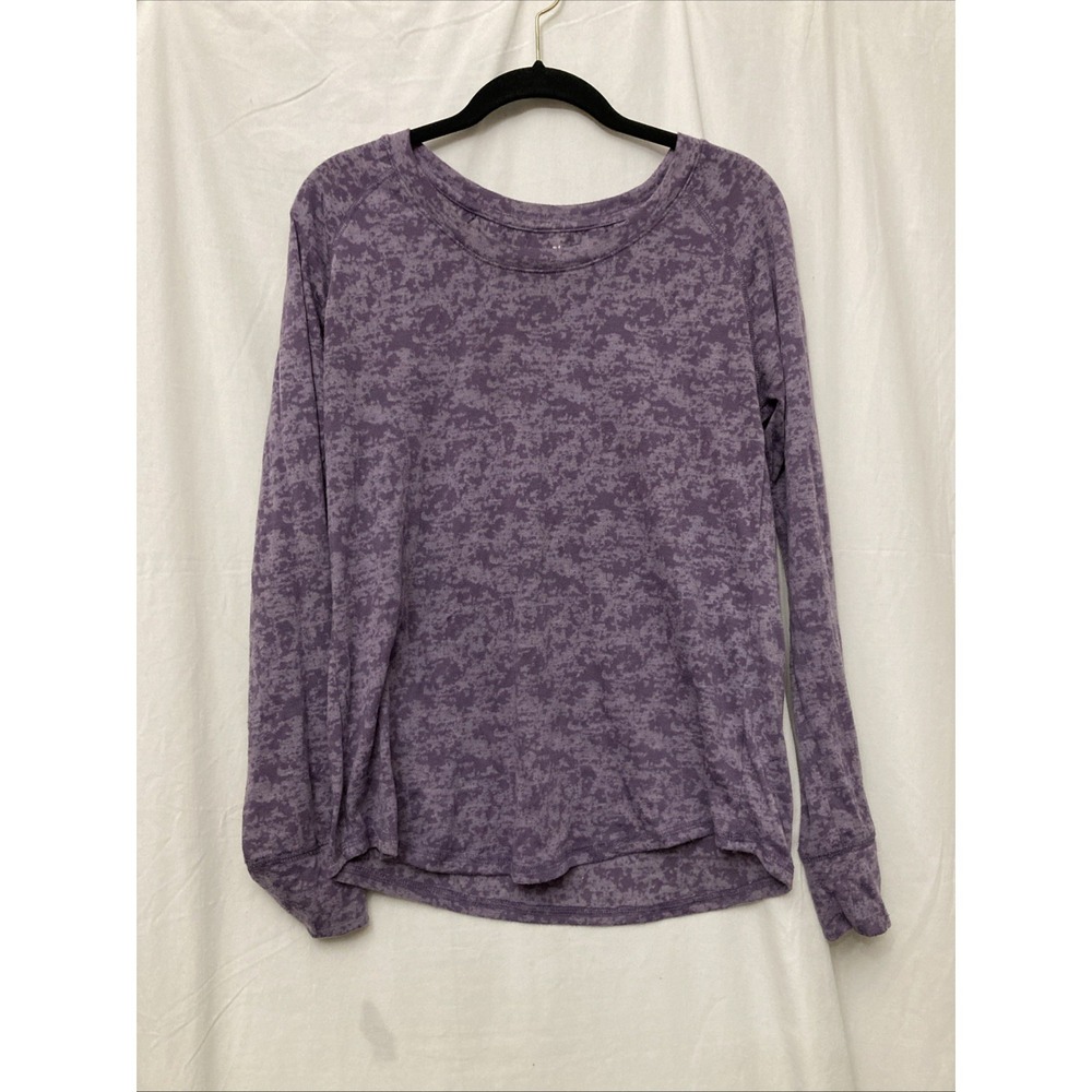 BCG Women's Purple Camouflage Long Sleeve Sheer Athleisure‎ Top - SZ M